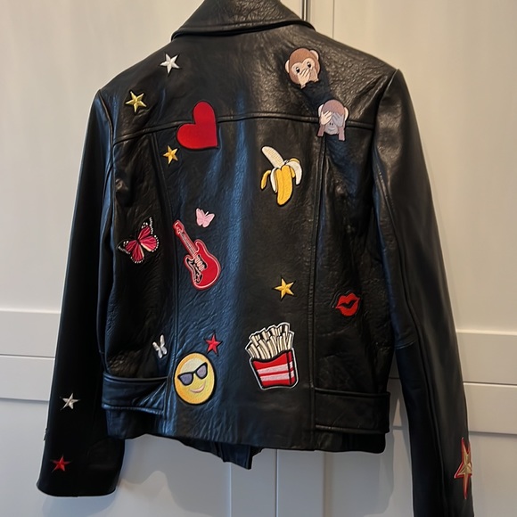 Glee Aqua Black leather emoji motor jacket Sz L - Picture 4 of 8